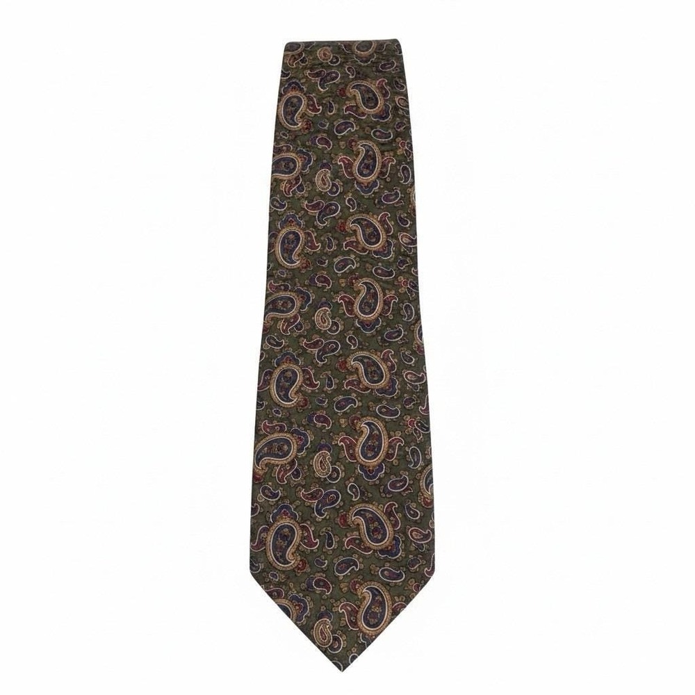 Vintage Bellini 100% Silk Necktie Paisley Dark Green Blue Brown Classy Retro